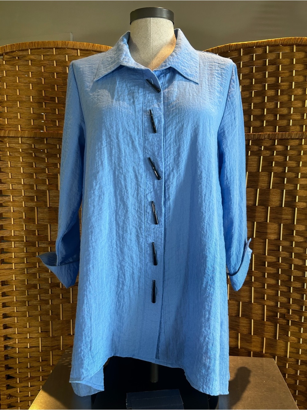 Blue Linen Look Tunic Hi Low Hem Coastal Lagenlook Artsy Habitat Small